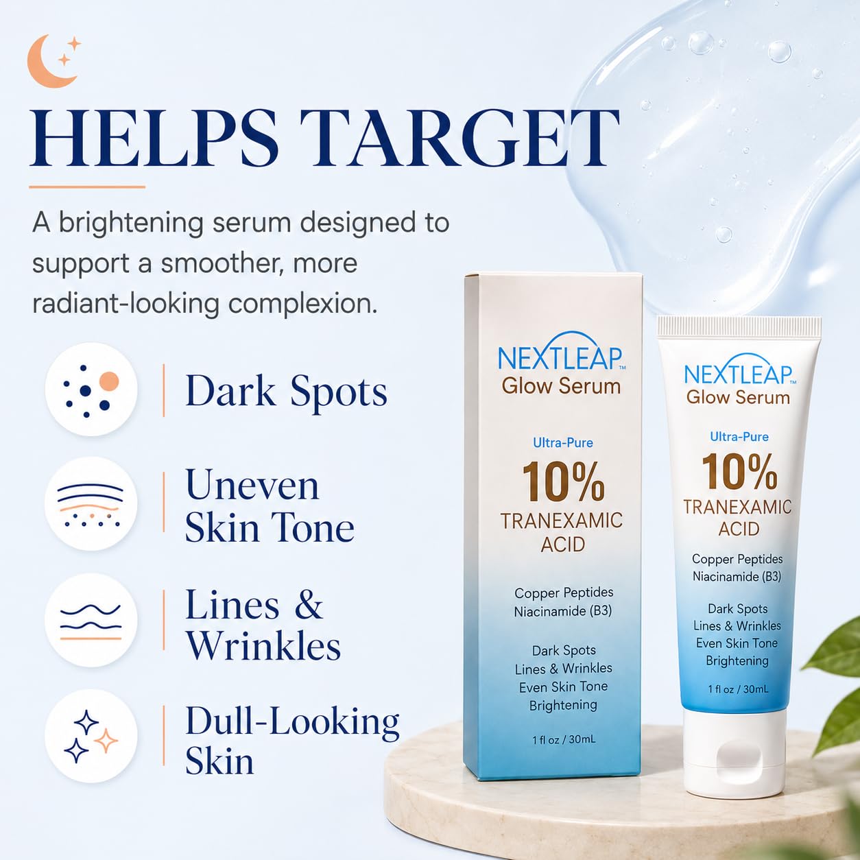 NextLeap texture close-up showing lightweight serum consistency for fast absorption
