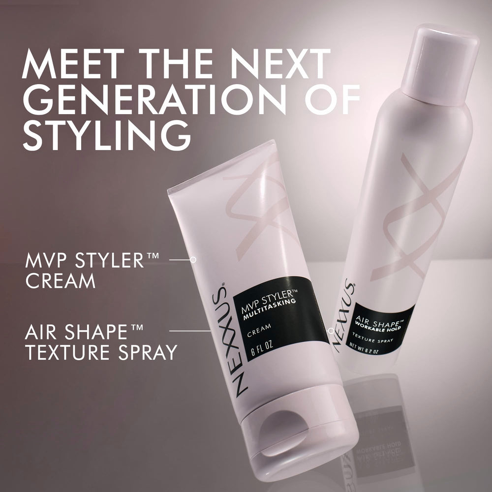 Nexxus placed on bathroom vanity to show everyday styling routine