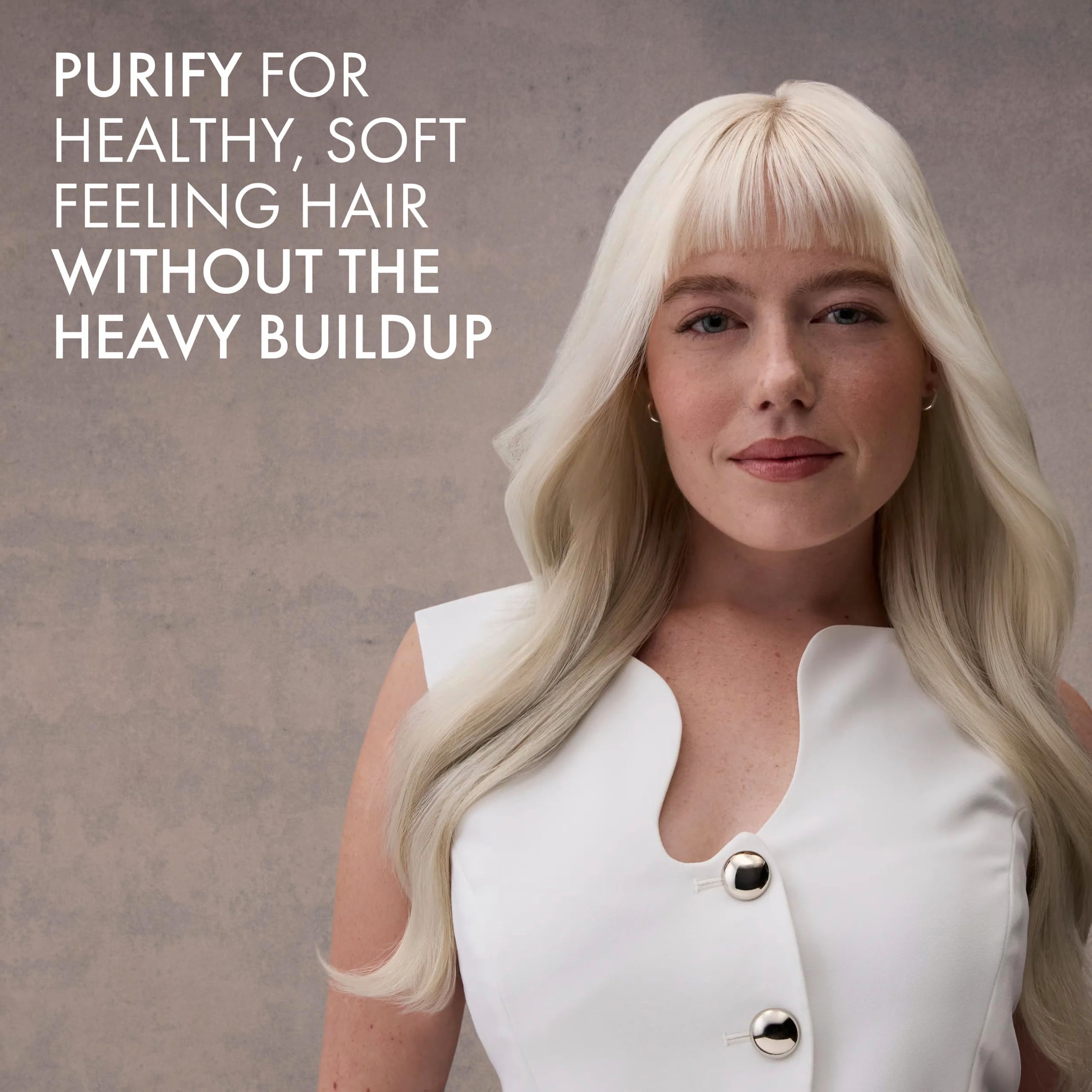 Before and after hair comparison showing Nexxus improved shine and reduced buildup