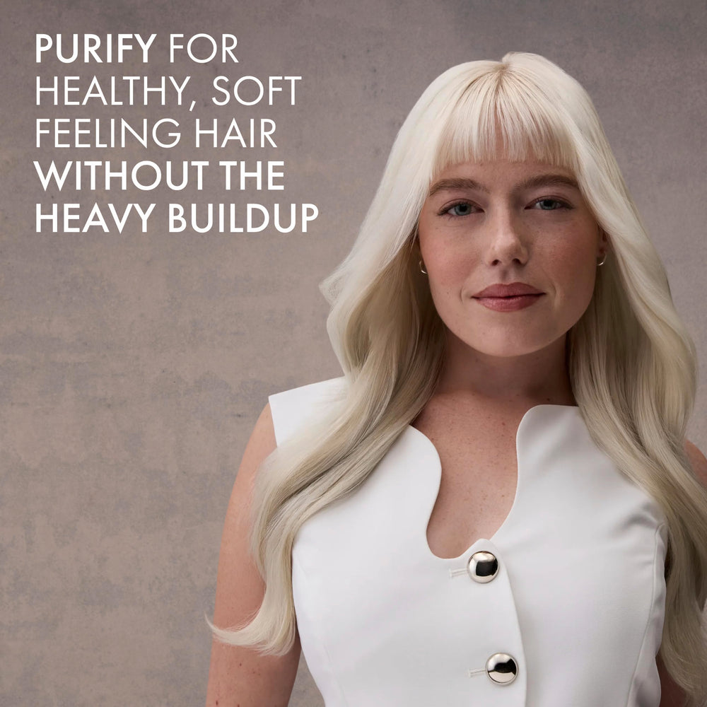 Before and after hair comparison showing Nexxus improved shine and reduced buildup