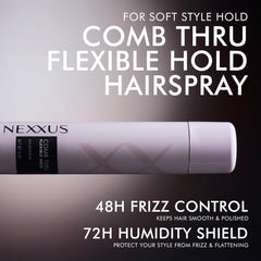 Nexxus spray texture close-up showing fine mist for lightweight application