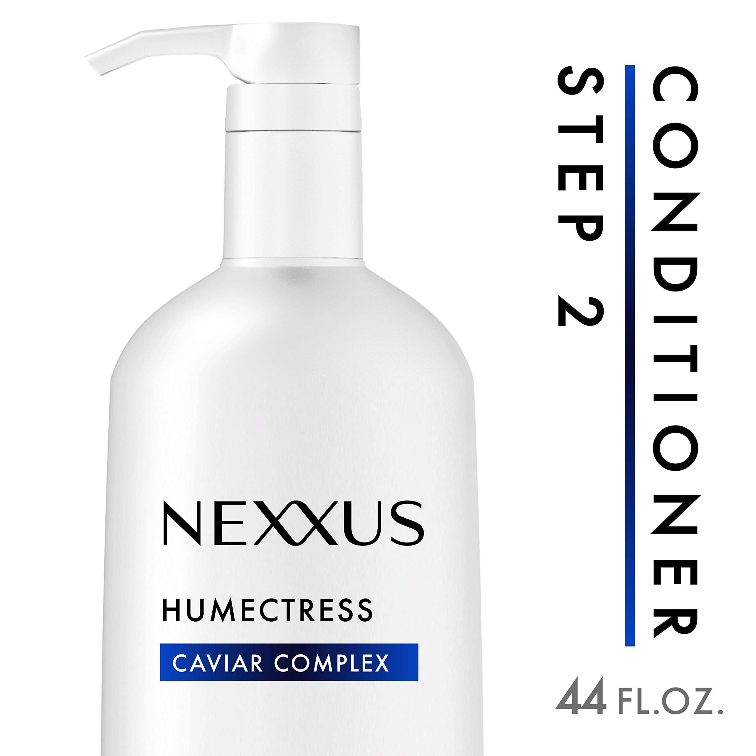 Nexxus Humectress label and pump close-up highlighting caviar and protein benefit