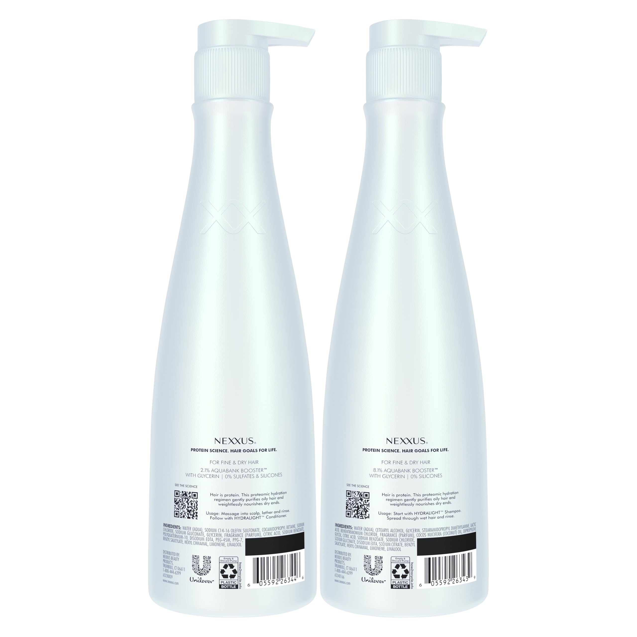 Nexxus hydra-light bottle closeup highlighting label and salon-quality benefit