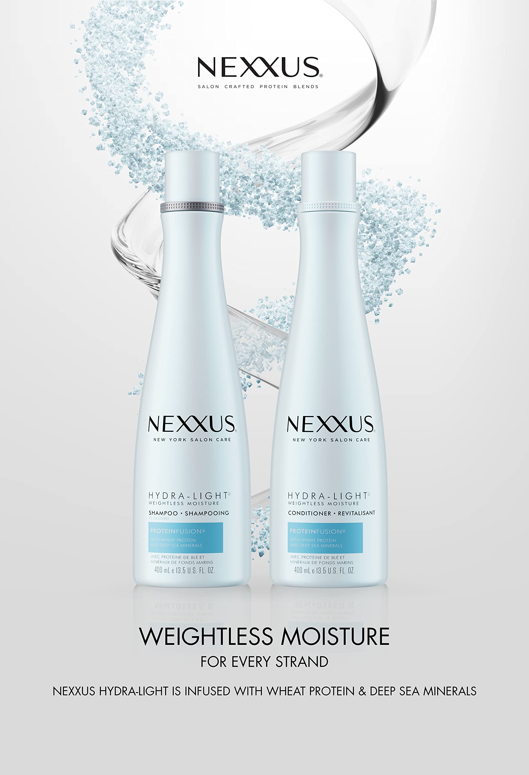 Nexxus hydra-light duo in bathroom setting conveying everyday use benefit