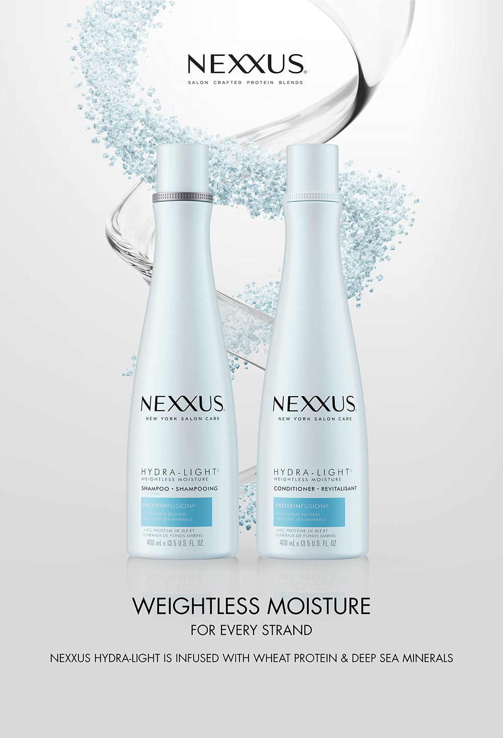 Nexxus hydra-light duo in bathroom setting conveying everyday use benefit