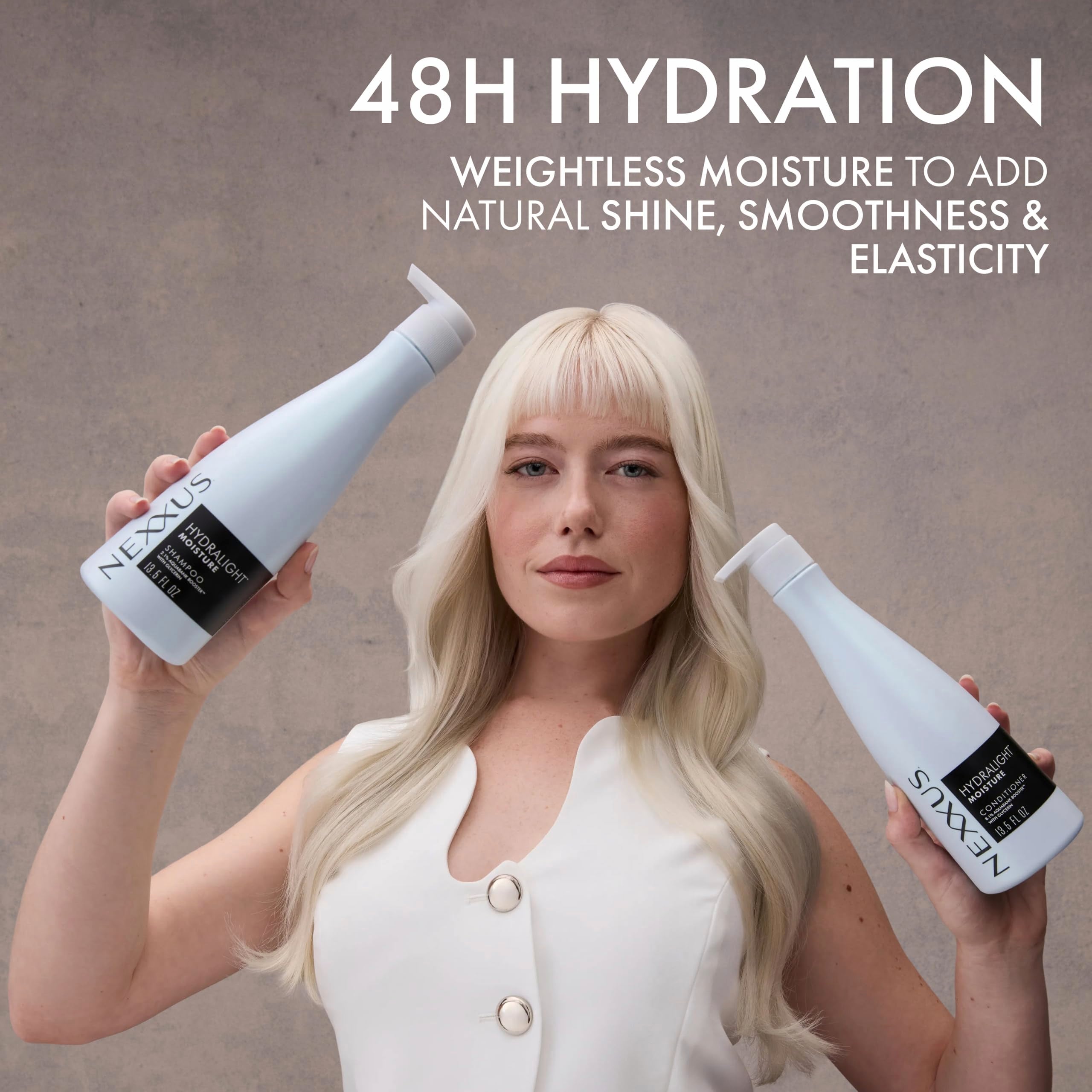 Nexxus AQUABANK BOOSTER graphic illustrating root-to-tip hydration balance