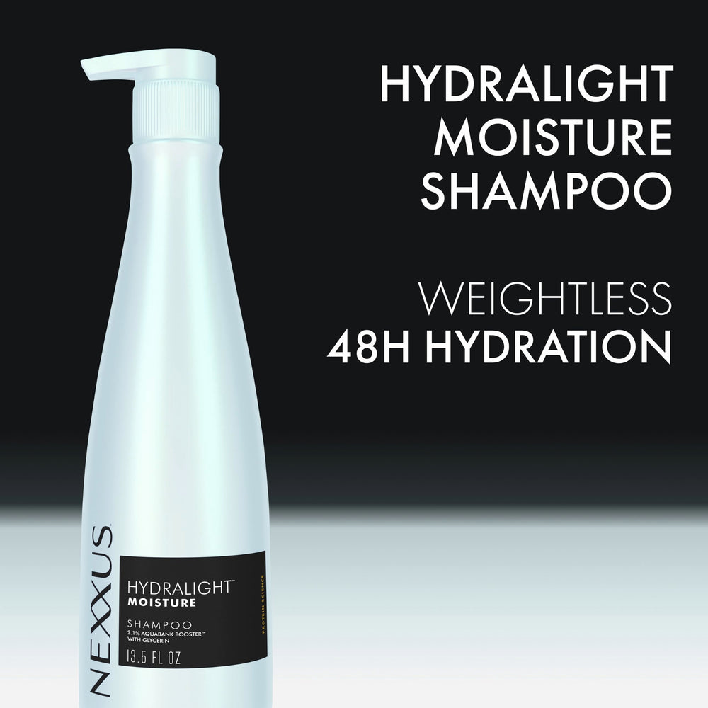 Nexxus shampoo pouring from bottle demonstrating smooth application and hydration
