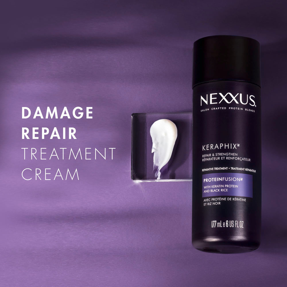 Nexxus Keraphix in bathroom routine setting conveying salon-quality repair at home for convenience