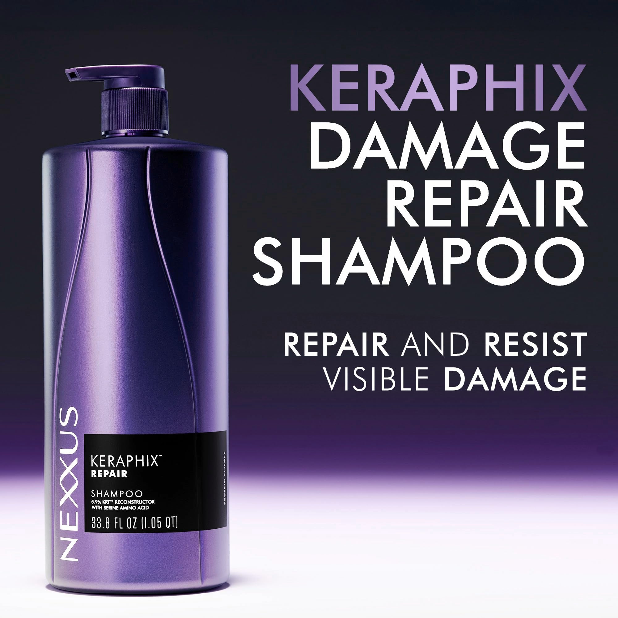 Nexxus label close-up highlighting KRT technology and ingredients