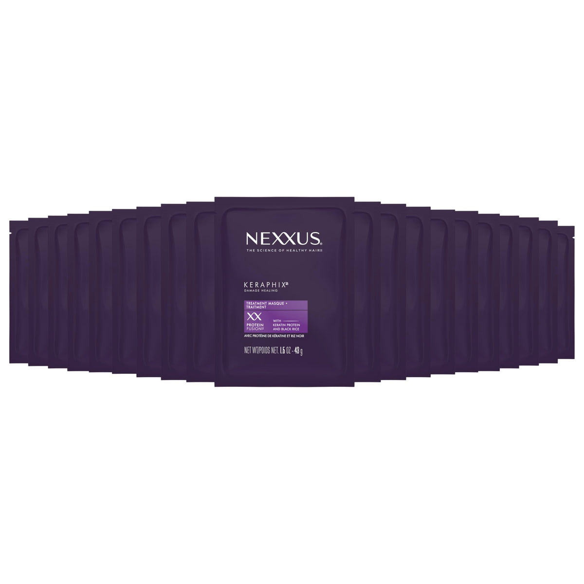 Nexxus KERAPHIX box front showing 20 single-use masks and product benefit
