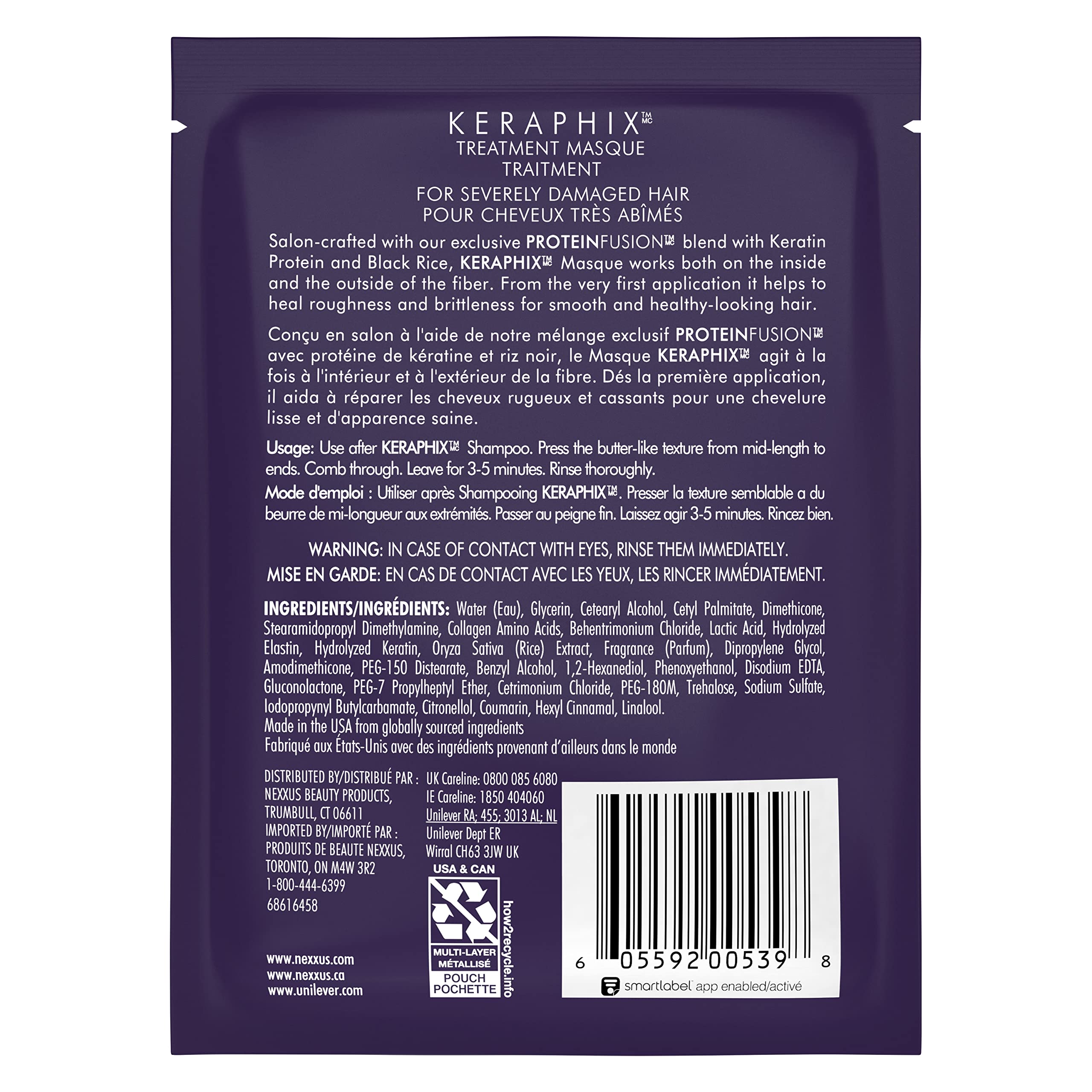 Nexxus pouch opened with 1.5 oz mask visible for easy single-use treatment