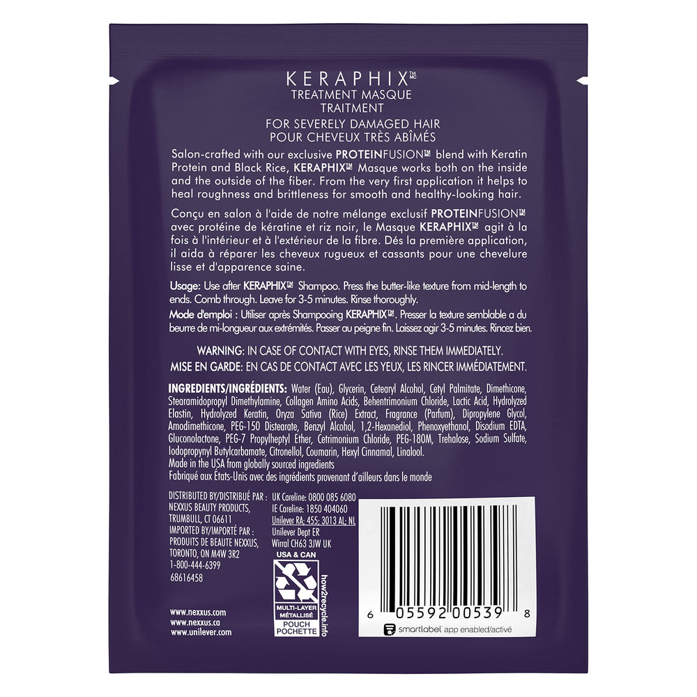 Nexxus pouch opened with 1.5 oz mask visible for easy single-use treatment