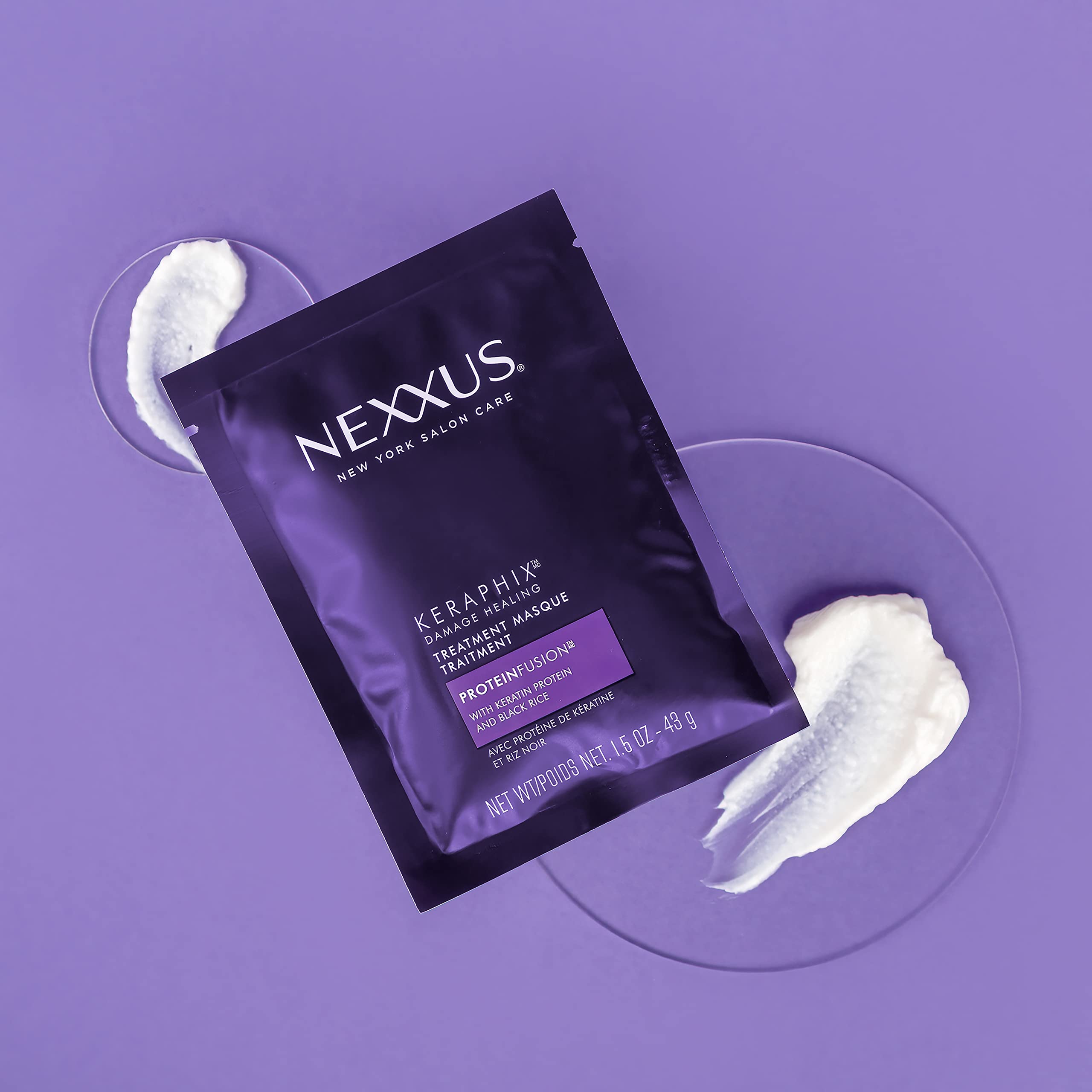 Nexxus packaging label close-up with KRT technology details and confidence benefit