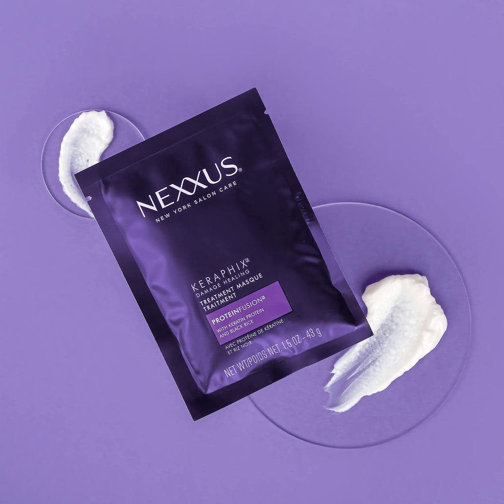 Nexxus packaging label close-up with KRT technology details and confidence benefit