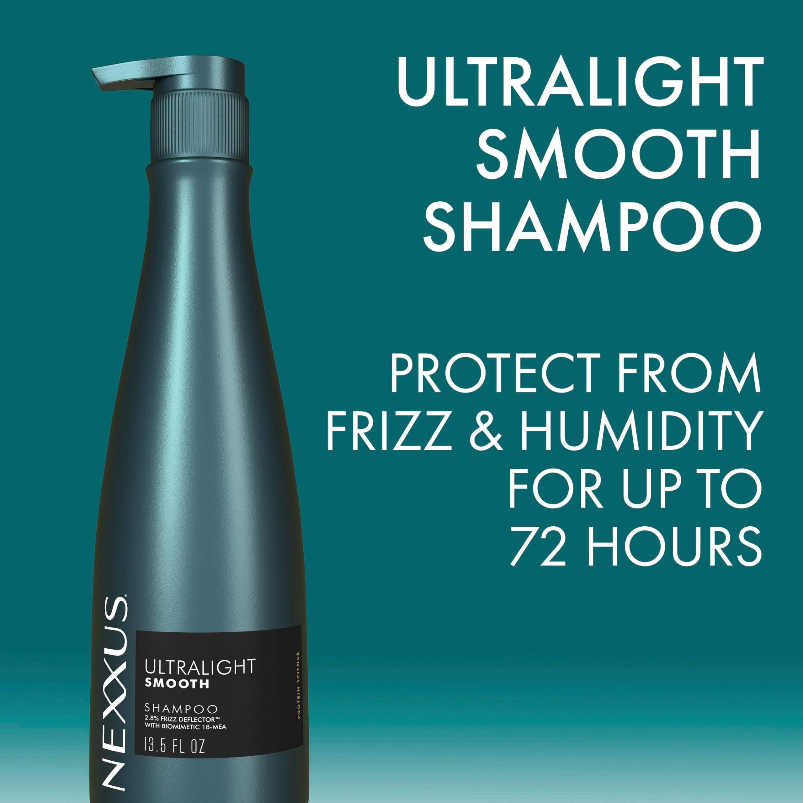 Nexxus lather applied to frizzy hair showing smoothing in action