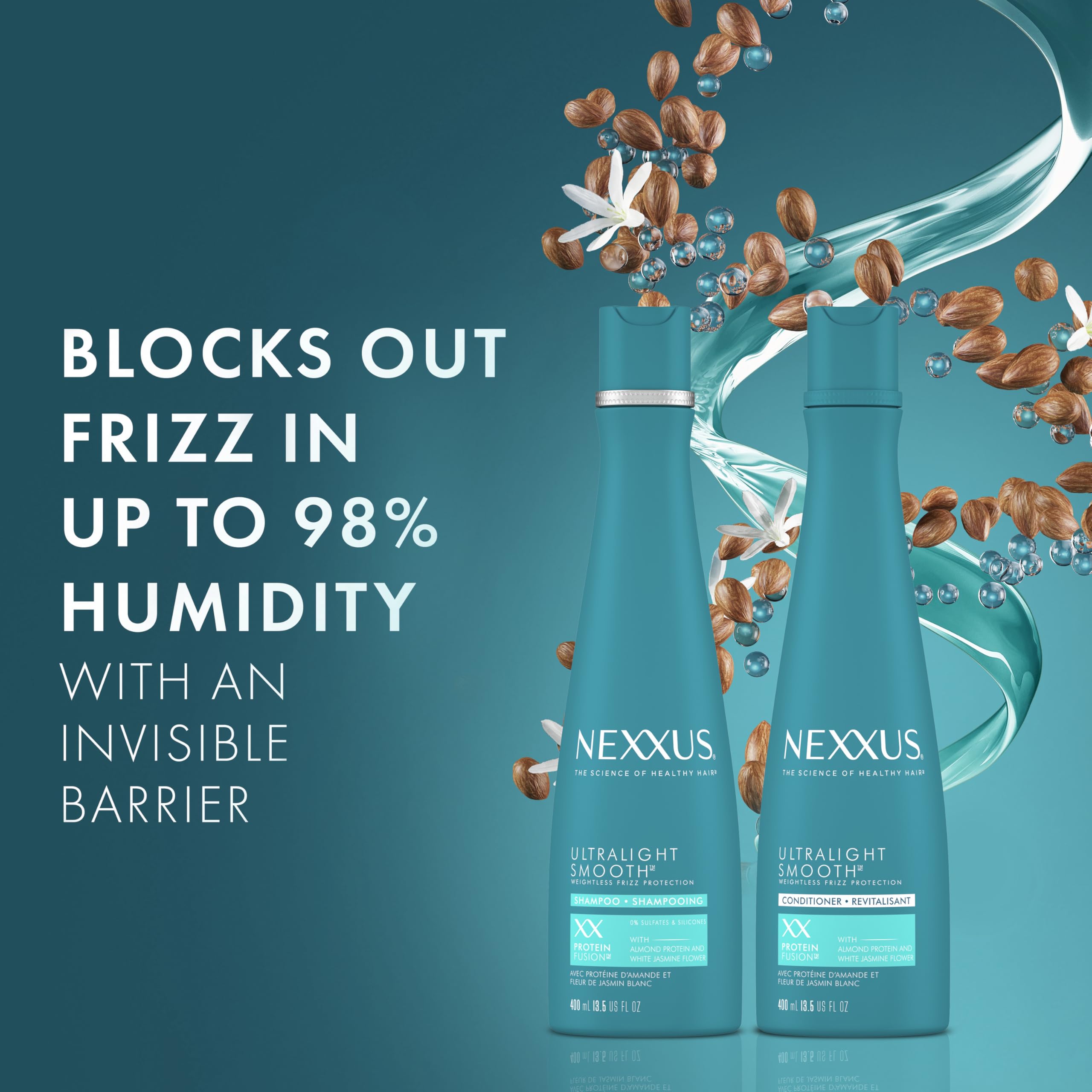Nexxus shampoo lather close-up highlighting gentle, weightless cleansing