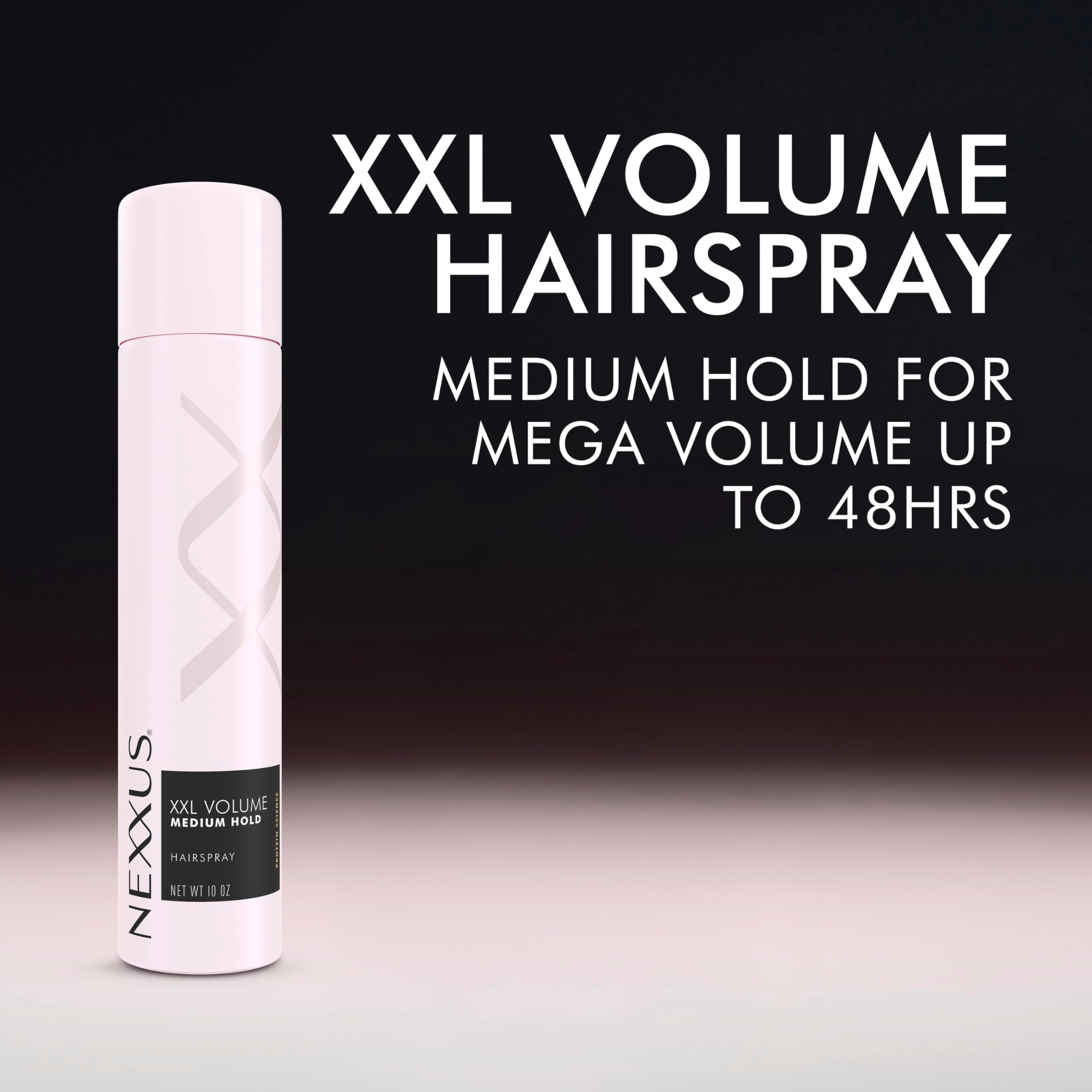 Hand holding Nexxus bottle to show size and easy handling benefit