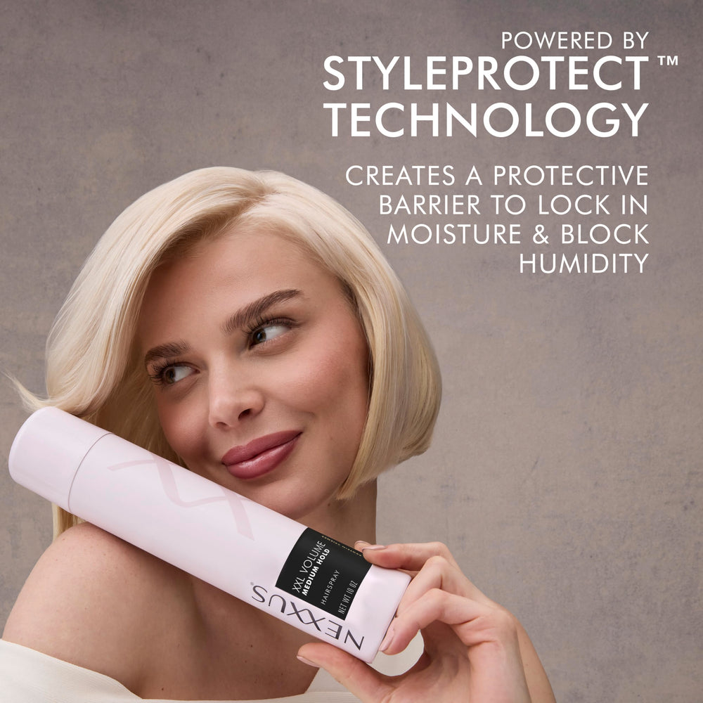 Nexxus spray applied at roots for visible lift and long-lasting volume