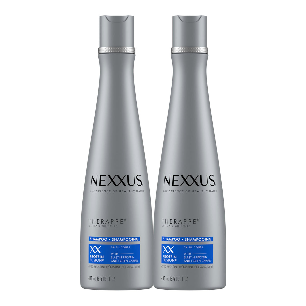 Nexxus Therappe front packaging showing dual 13.5 oz bottles and product benefits