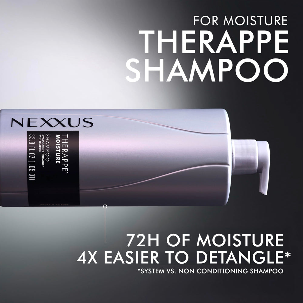 Nexxus Therappe creamy shampoo texture illustrating moisturizing formula