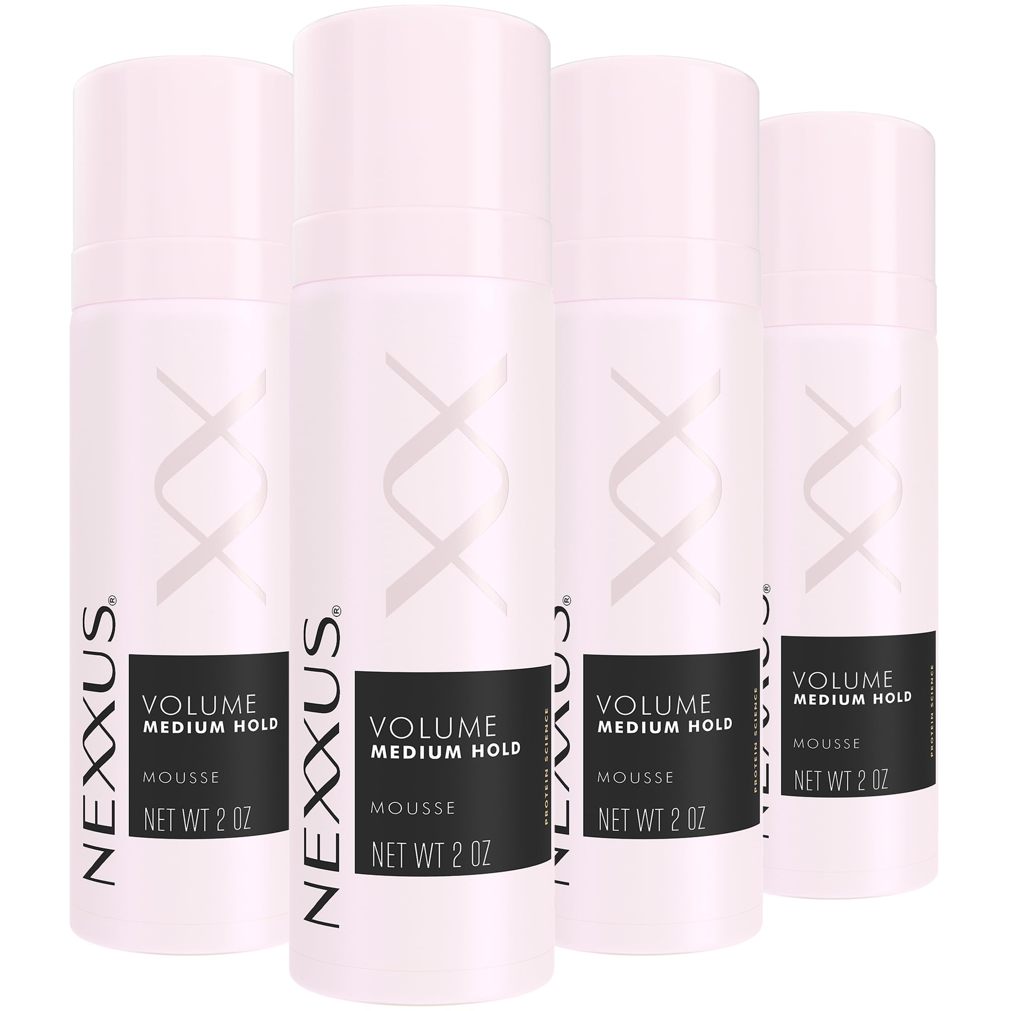 Nexxus front packaging showing 4-pack travel-size cans for easy volume