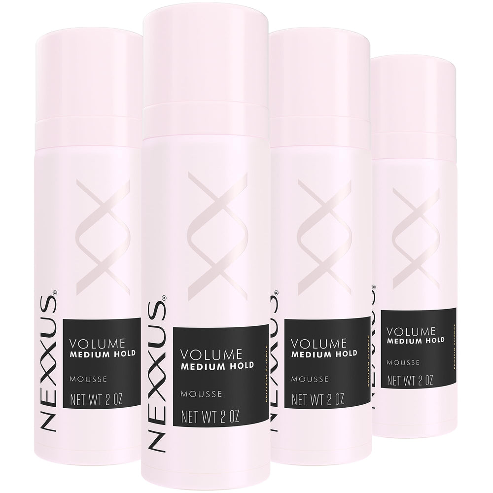 Nexxus front packaging showing 4-pack travel-size cans for easy volume