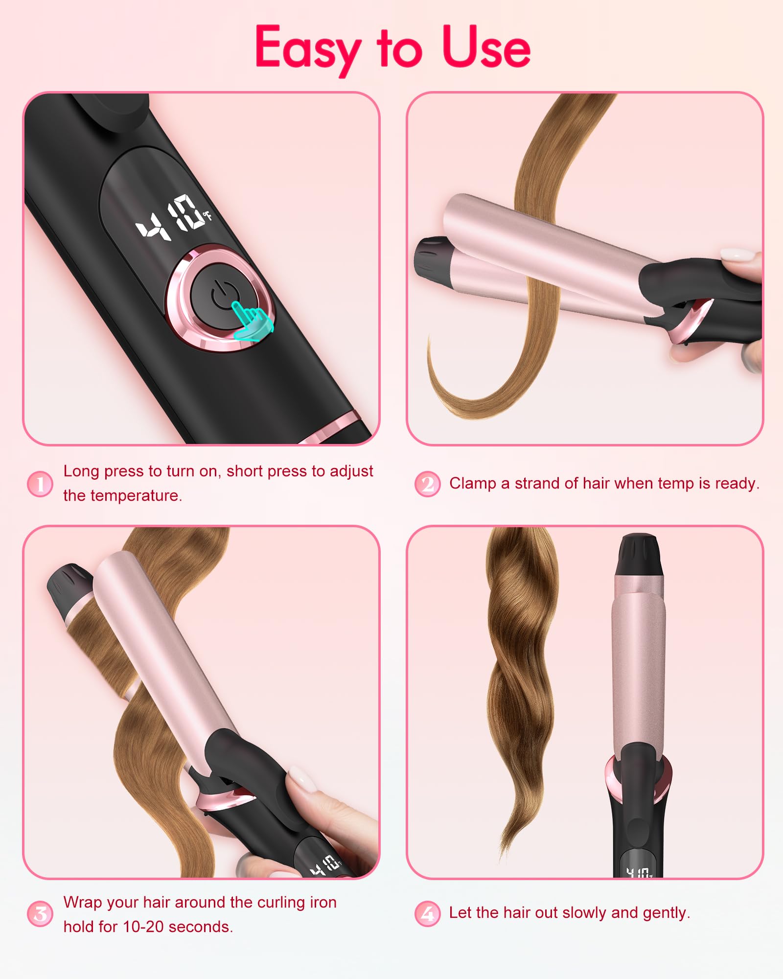 NFie styling demo creating tight curls to show finished hairstyle benefit