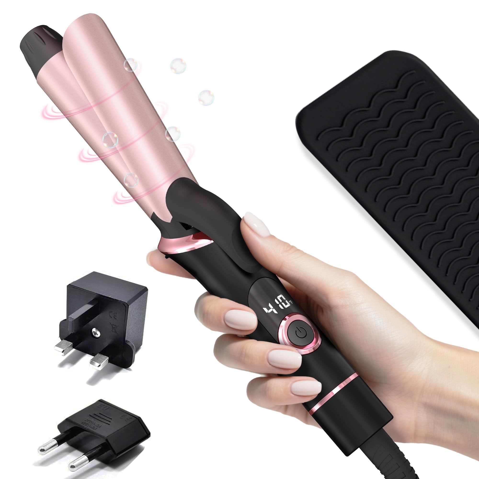 NFie curling iron front view showing compact design and easy grip benefit
