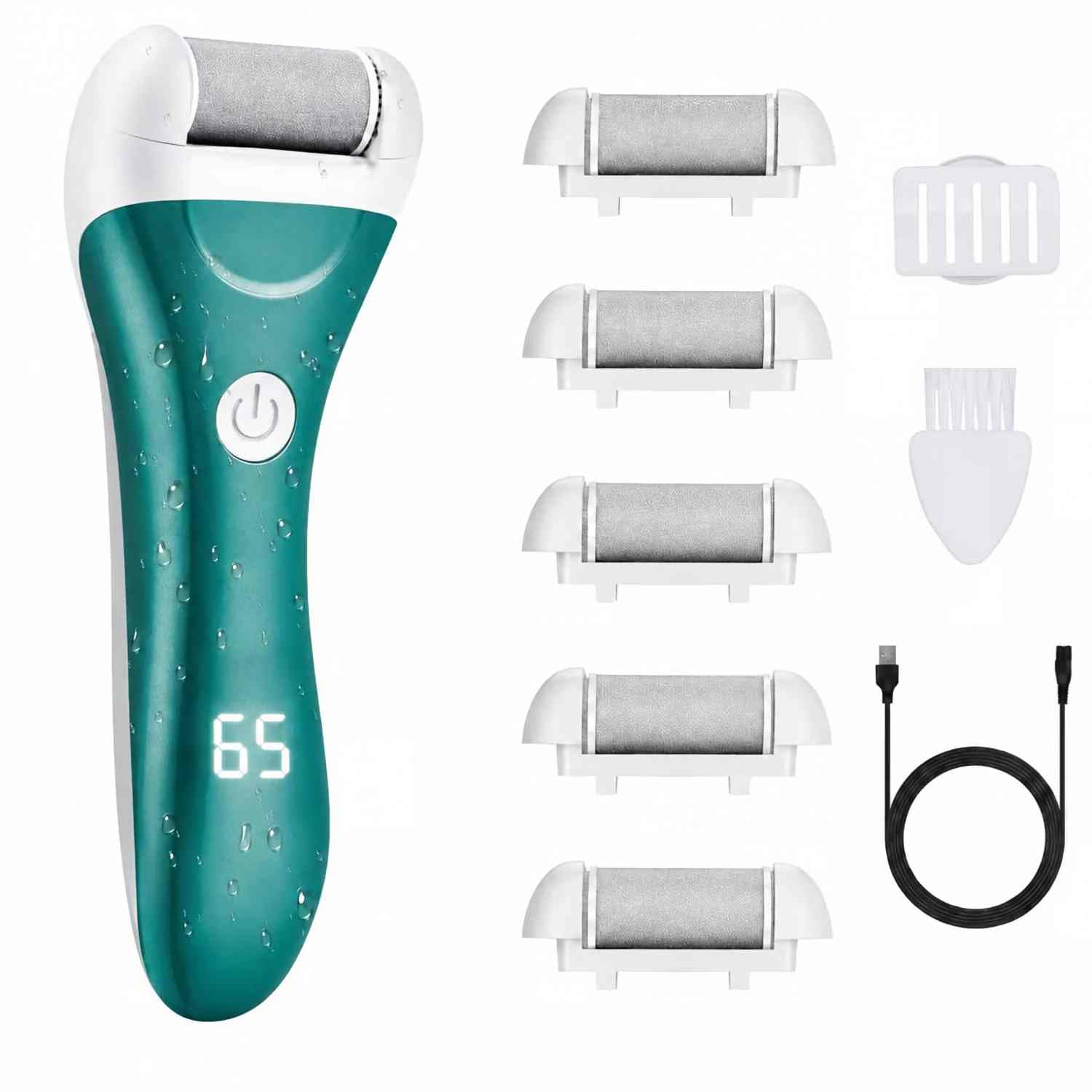 NiceBirdie front view of green electric foot file showing ergonomic grip and compact design for easy control