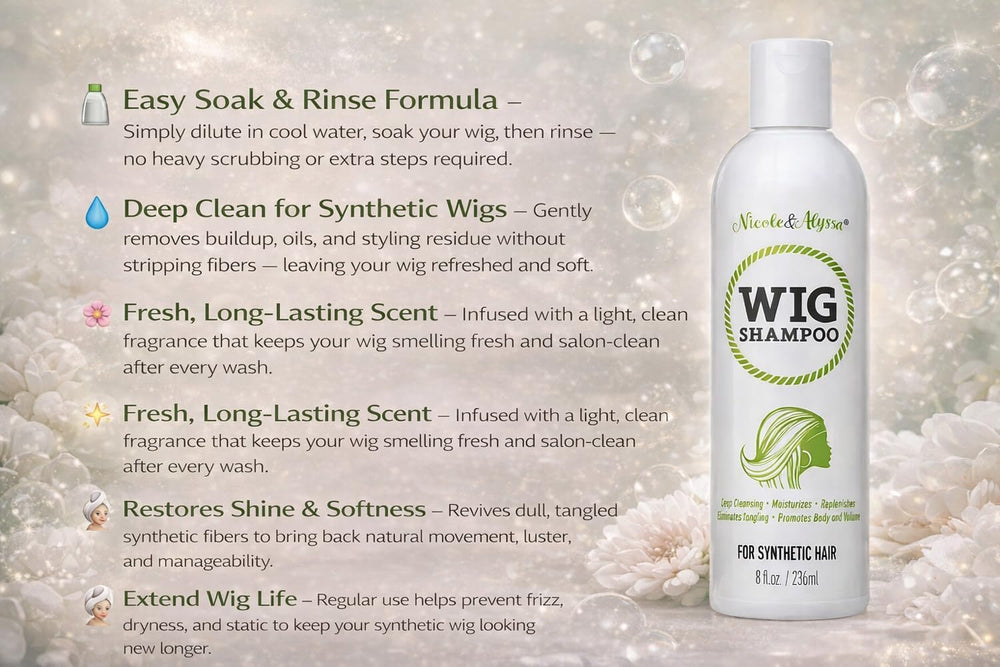 Nicole & Alyssa wig spray misting a hairpiece for easy detangling