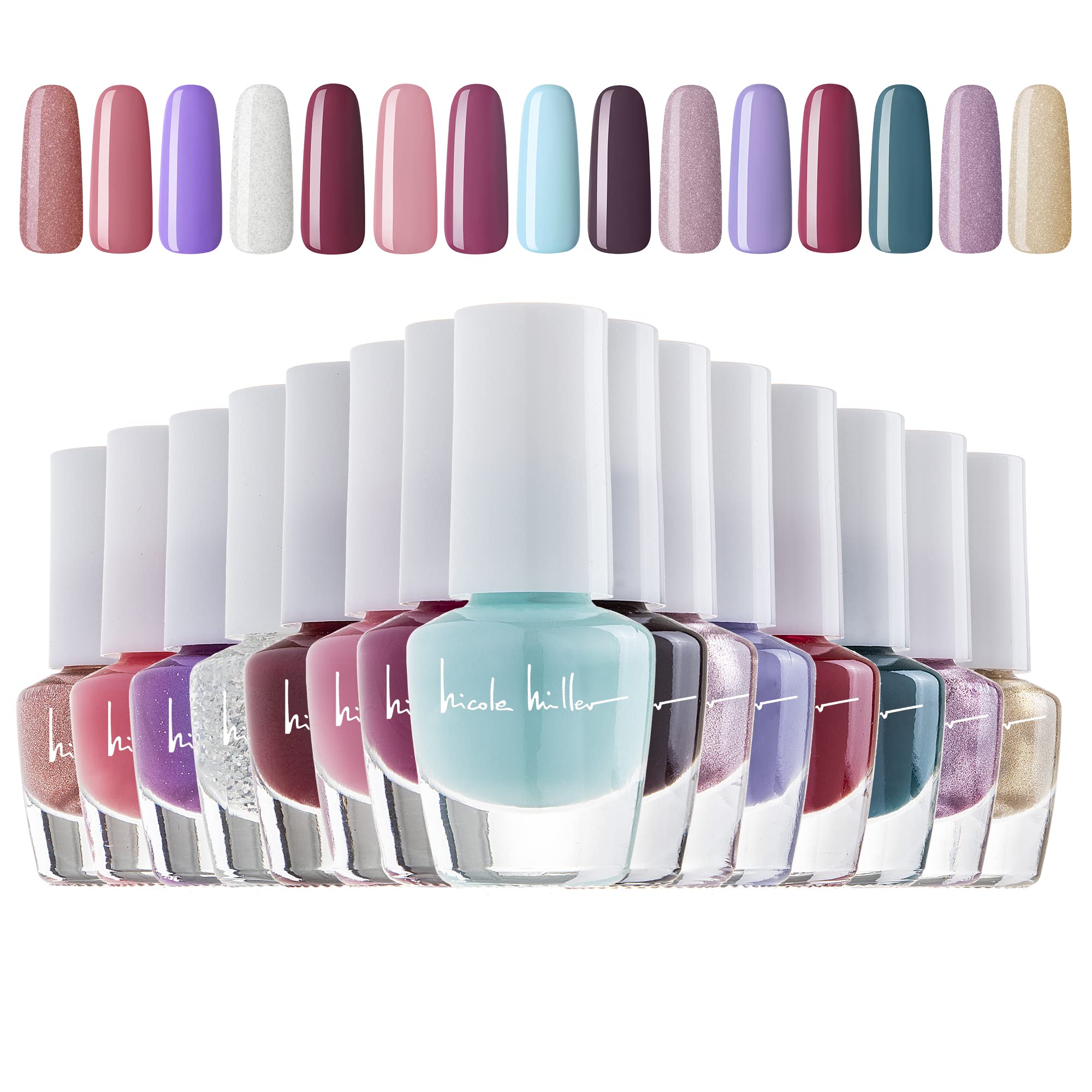 Nicole Miller New York front packaging showing 15 mini nail polishes and box, gifting appeal
