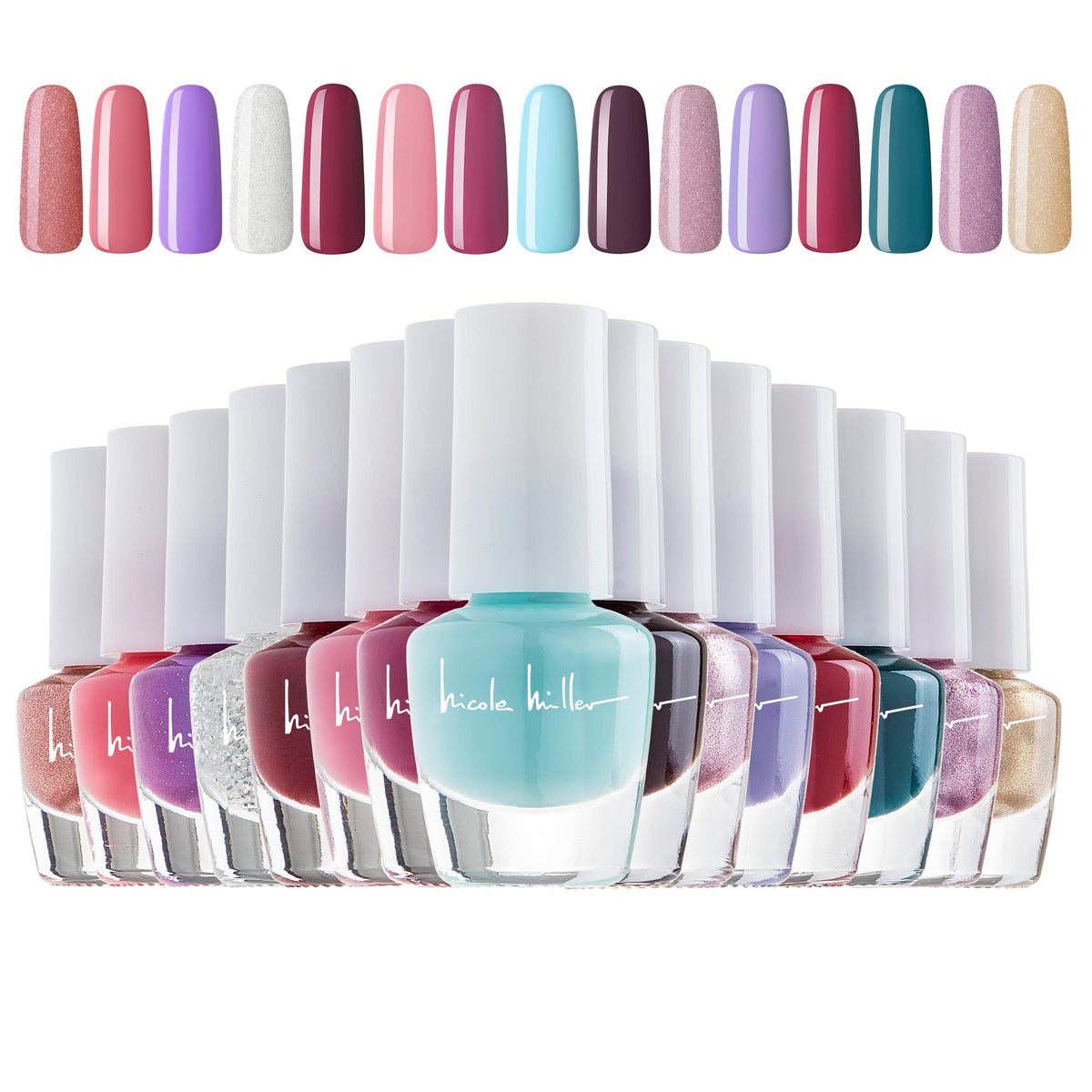 Nicole Miller New York front packaging showing 15 mini nail polishes and box, gifting appeal