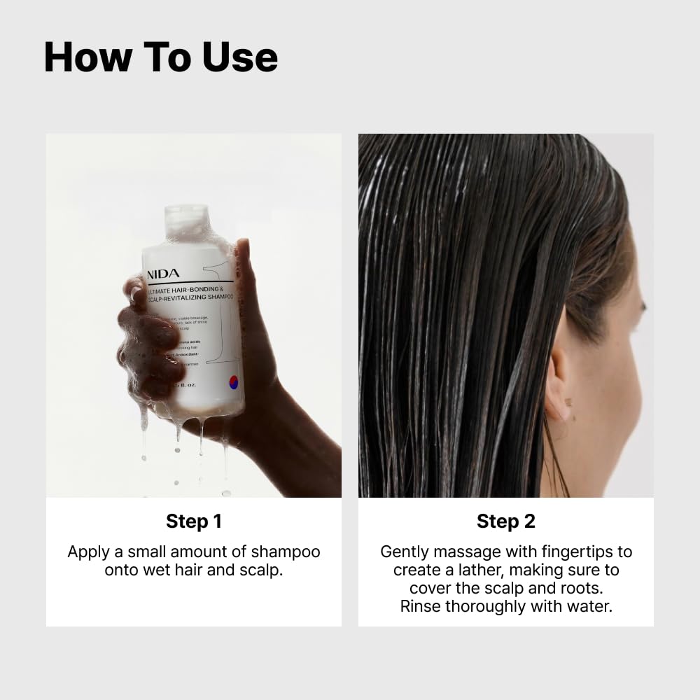 NIDA shampoo on bathroom shelf conveying daily routine comfort and simplicity