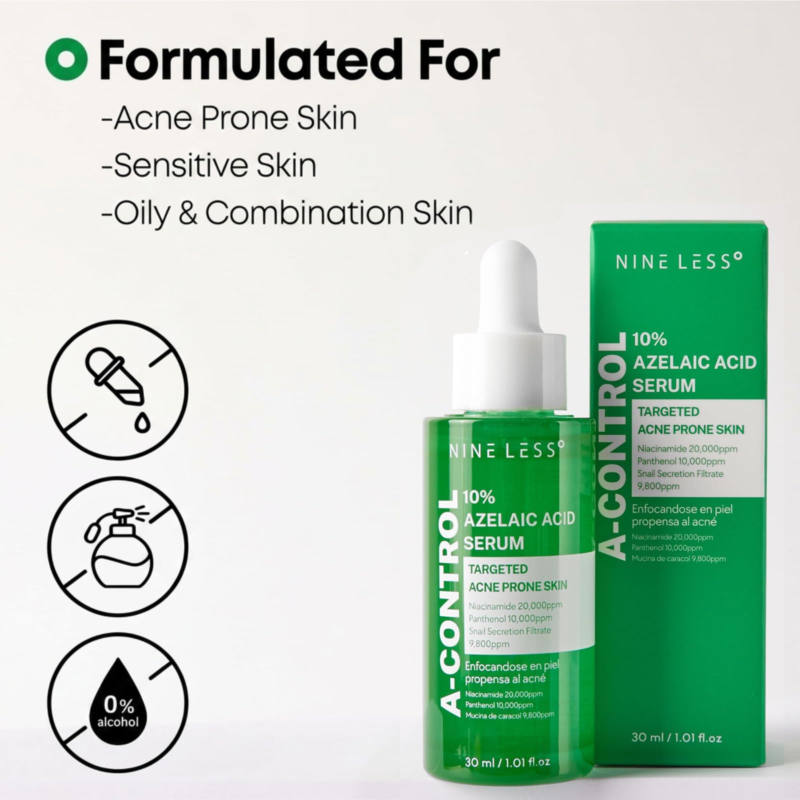 NINELESS bottle staged with moisturizer showing how to layer in skincare routine