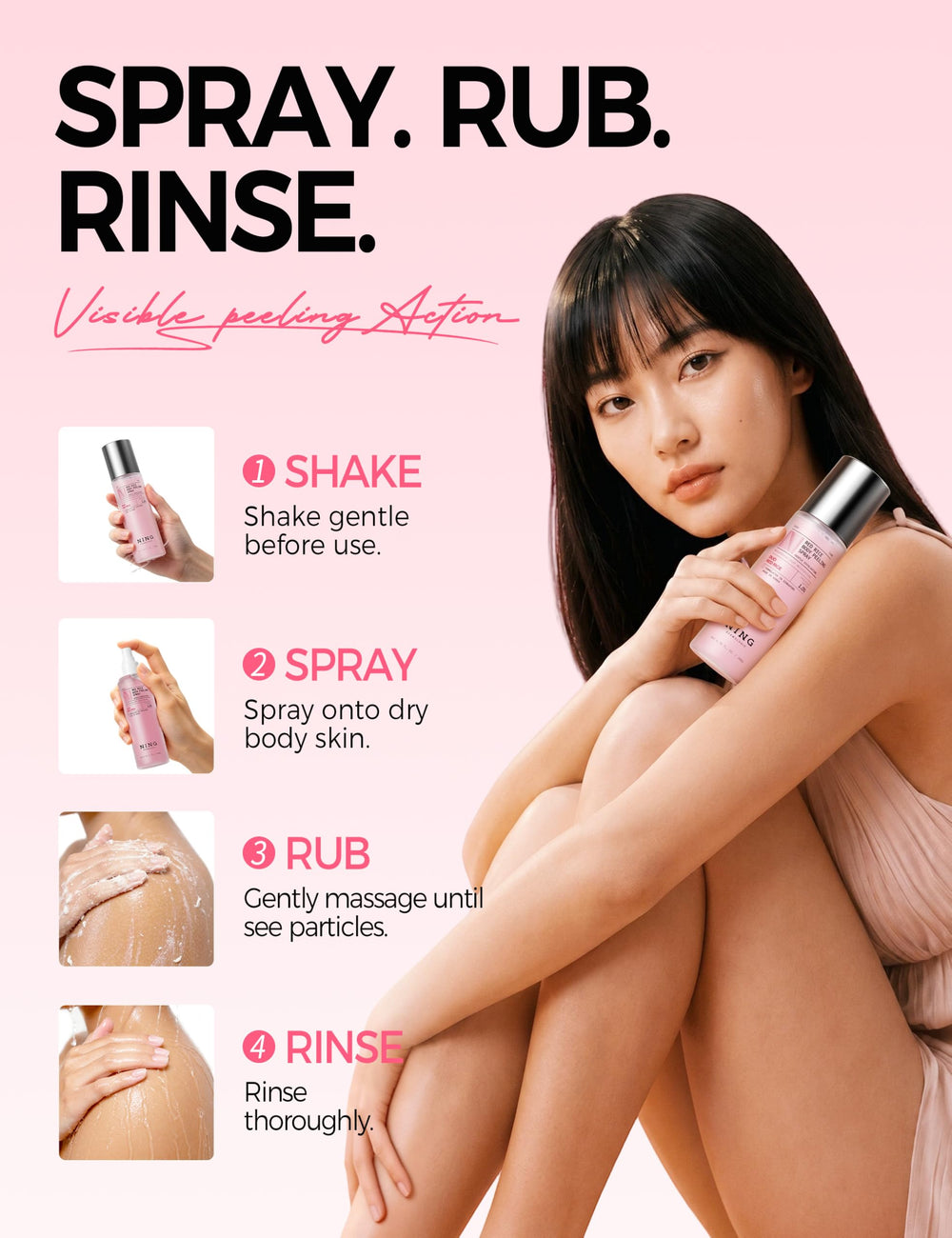 NING DERMOLOGIE flatlay with other body care items, conveys everyday usability