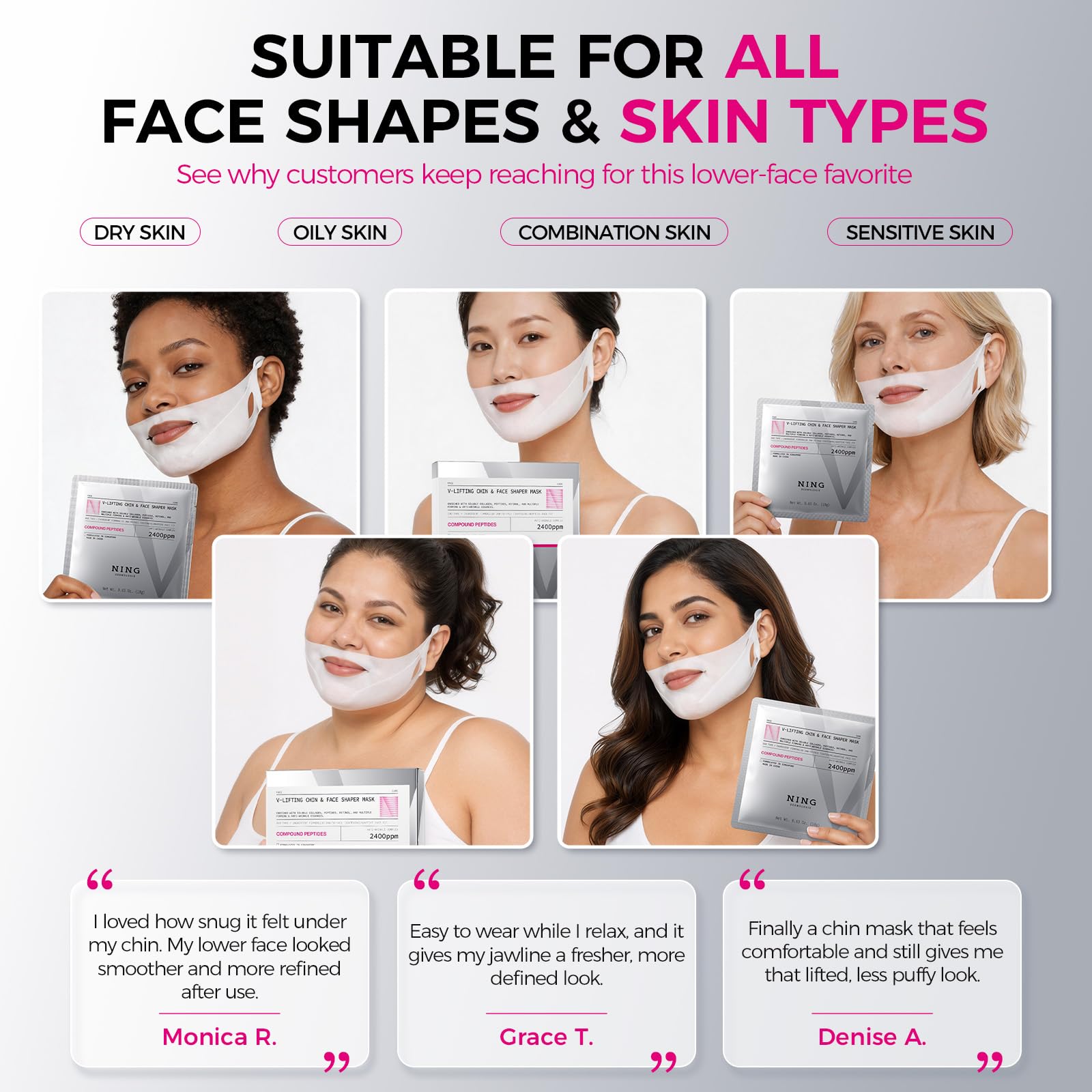 NING DERMOLOGIE key ingredients display highlighting peptide collagen complex