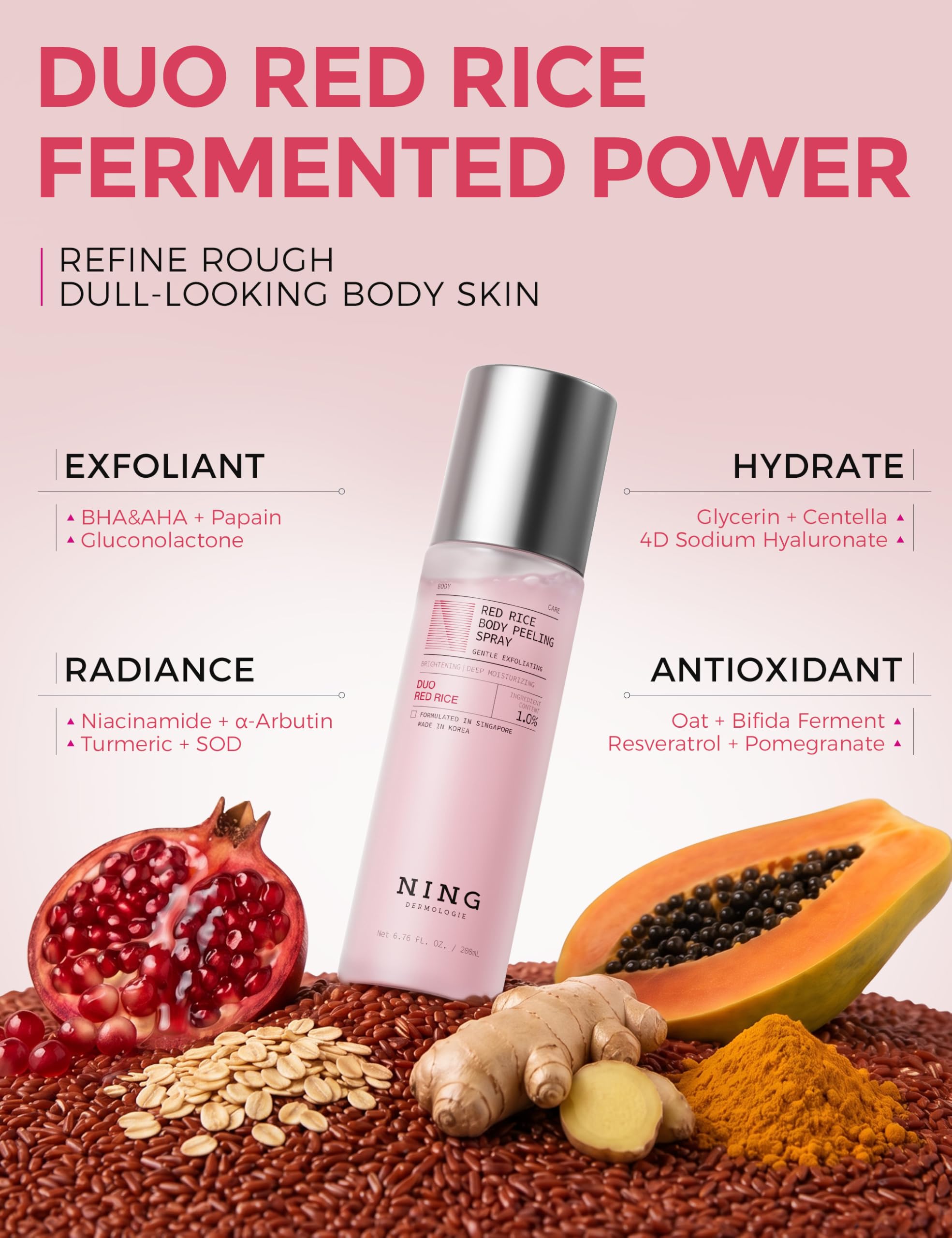 NING DERMOLOGIE ingredient label close-up, highlights actives and transparency