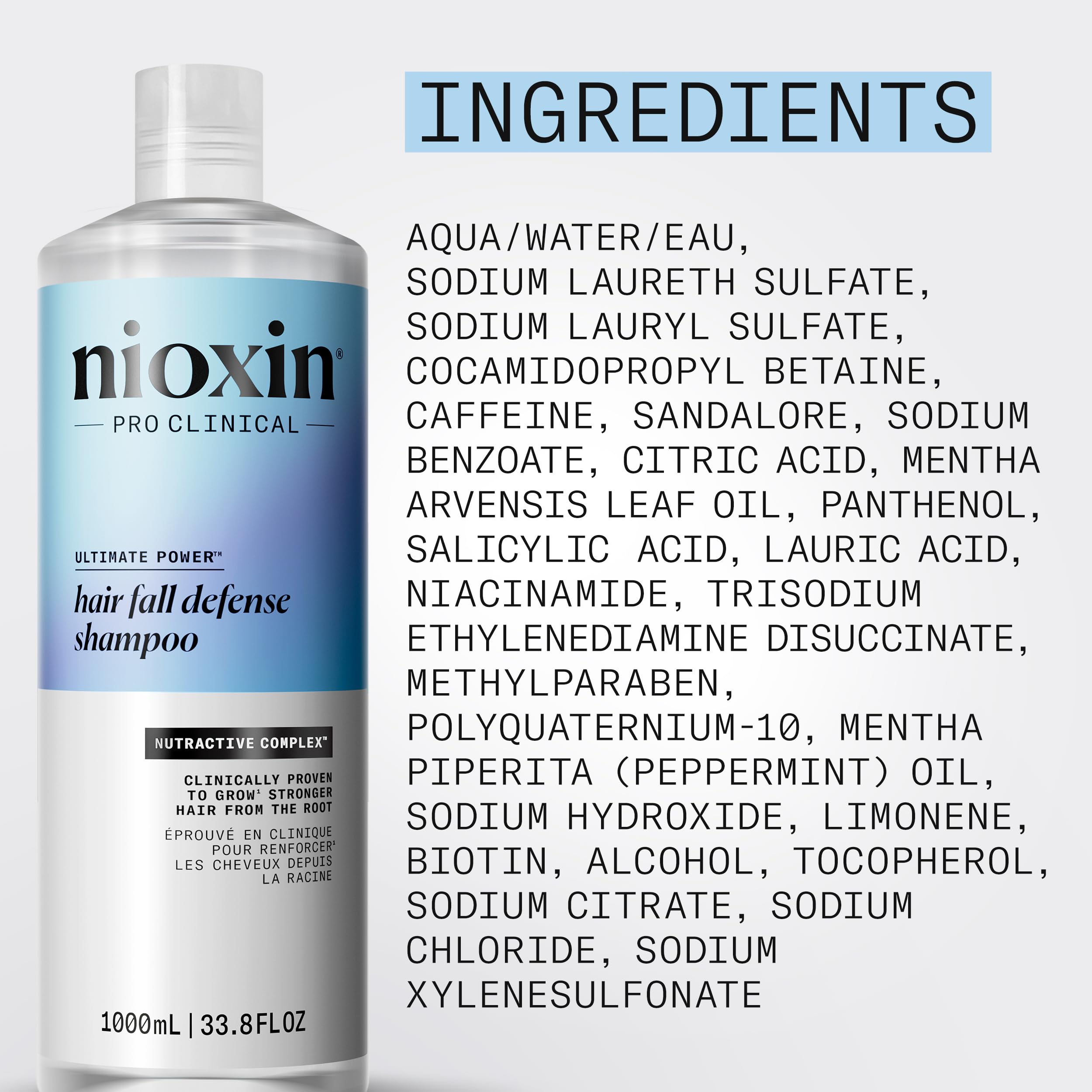 NIOXIN shampoo placed in bathroom setting suggesting routine use