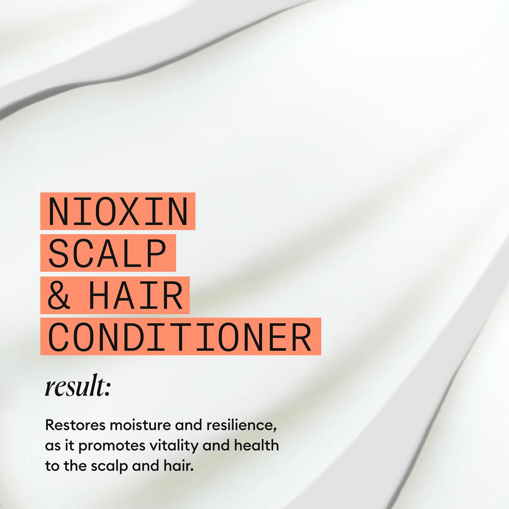 NIOXIN conditioner applied to hair ends demonstrating moisture and reduced breakage
