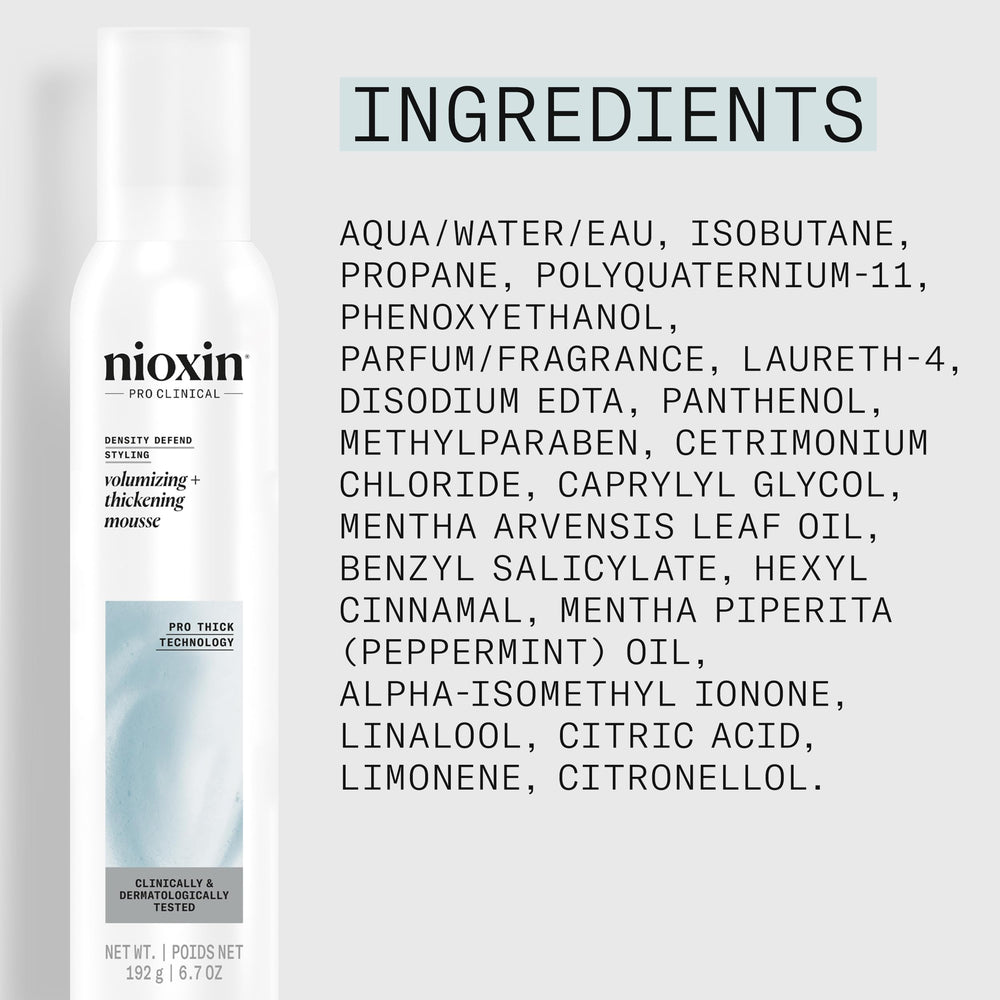 NIOXIN mousse placed next to a phone showing product size and portability