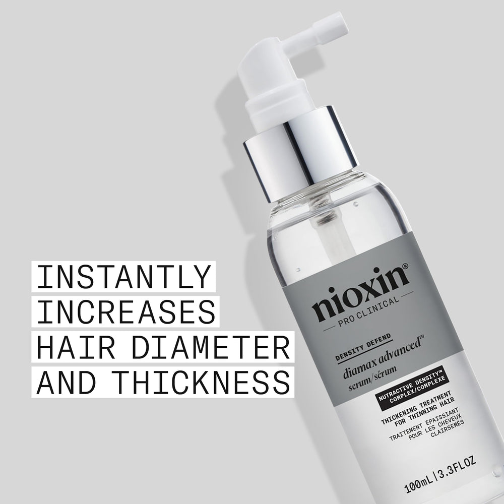 NIOXIN close-up of serum texture on hand, lightweight non-greasy finish benefit