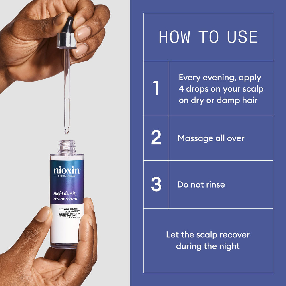 Nioxin being applied to scalp demonstrating targeted overnight treatment benefit