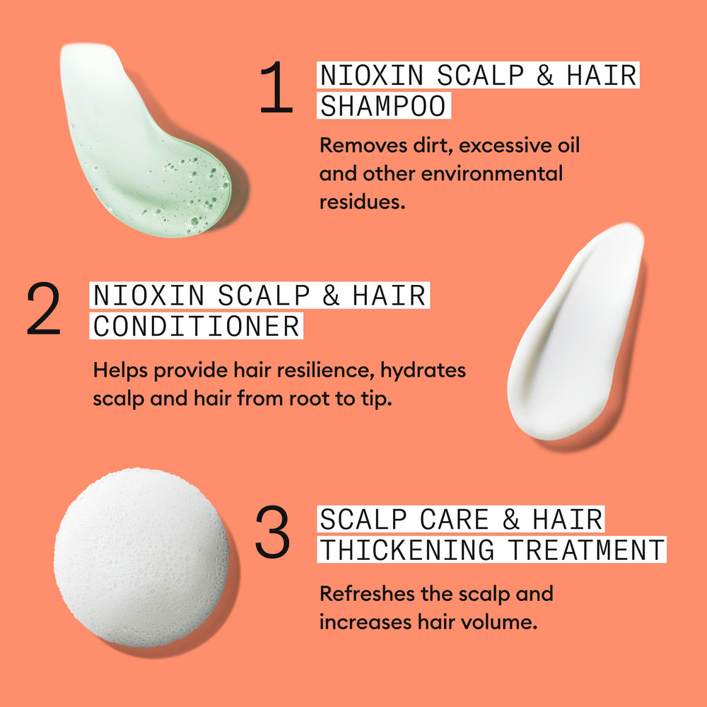 Nioxin size comparison next to hairbrush to show bottle scale and value