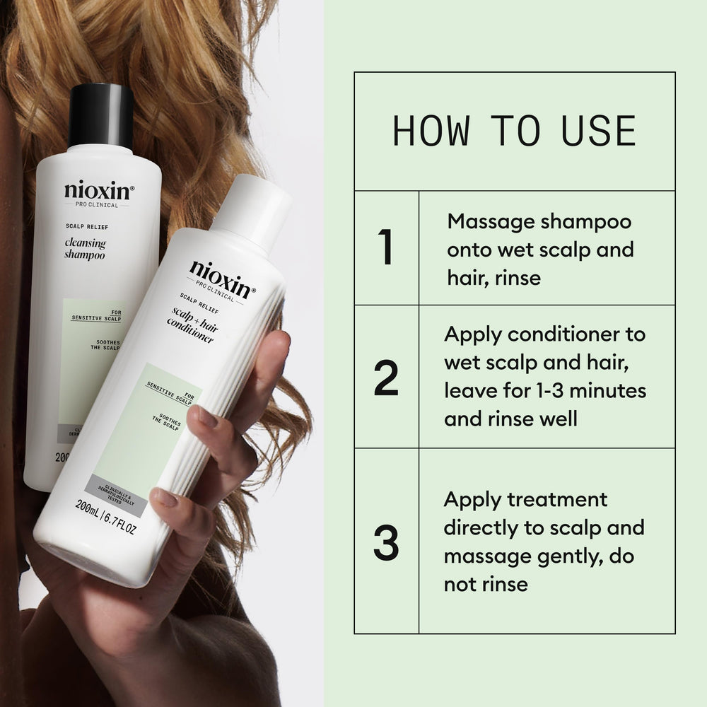NIOXIN products lined up to show full three-step scalp care routine