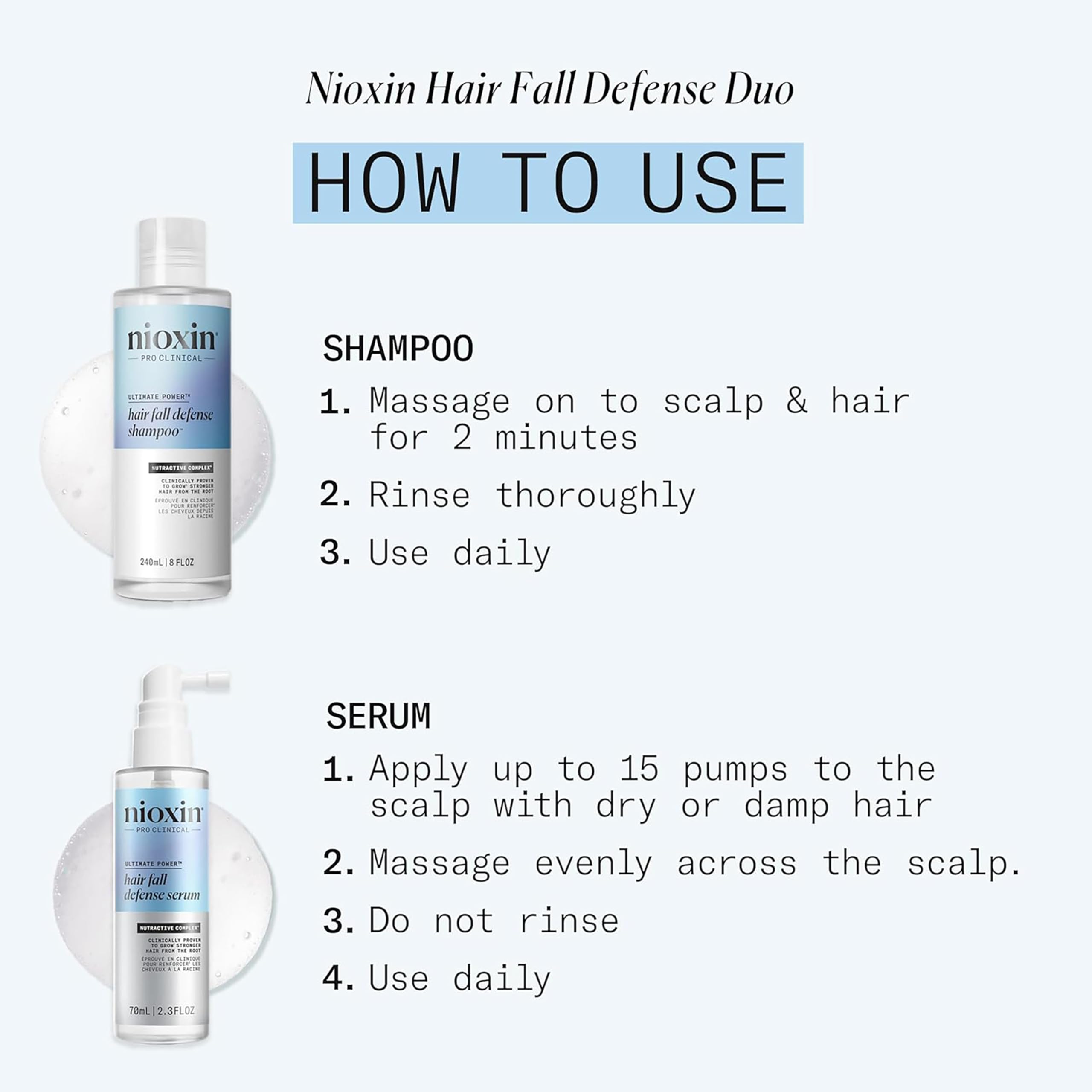 NIOXIN serum on scalp demonstrating leave-in application and thicker feel