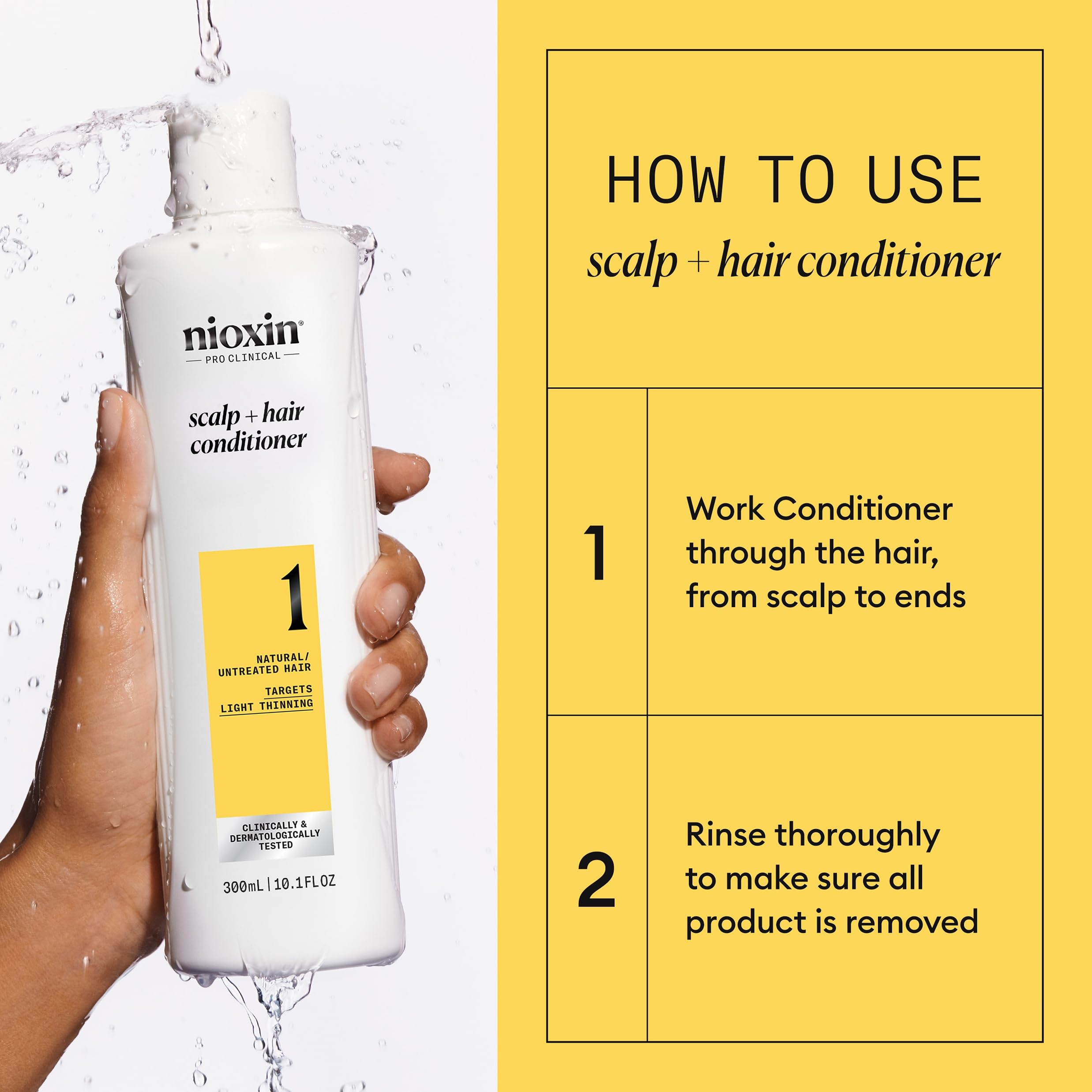 Nioxin bottle held in hand showing size and travel-friendly convenience benefit