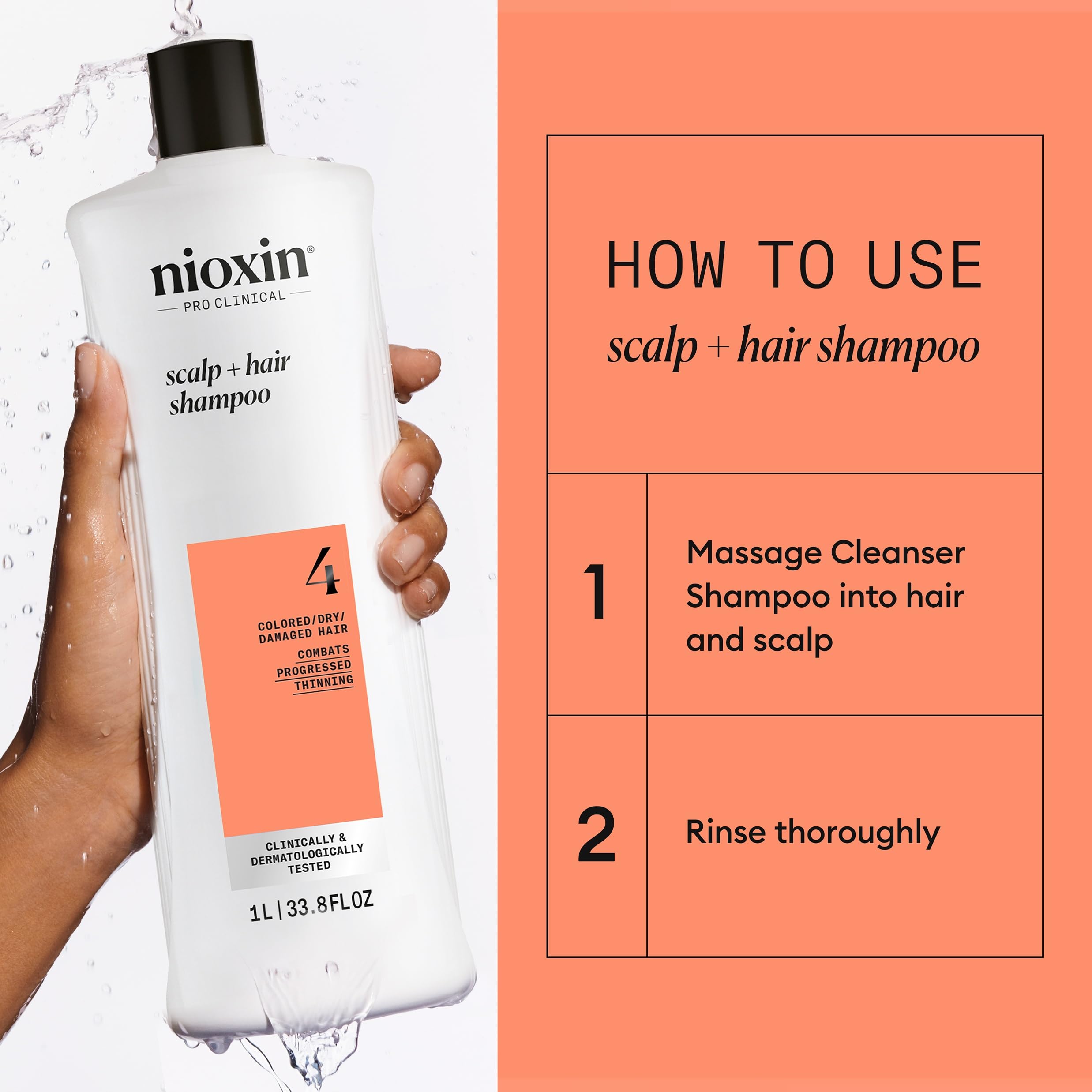 NIOXIN size comparison with hand to show one-liter scale and value advantage