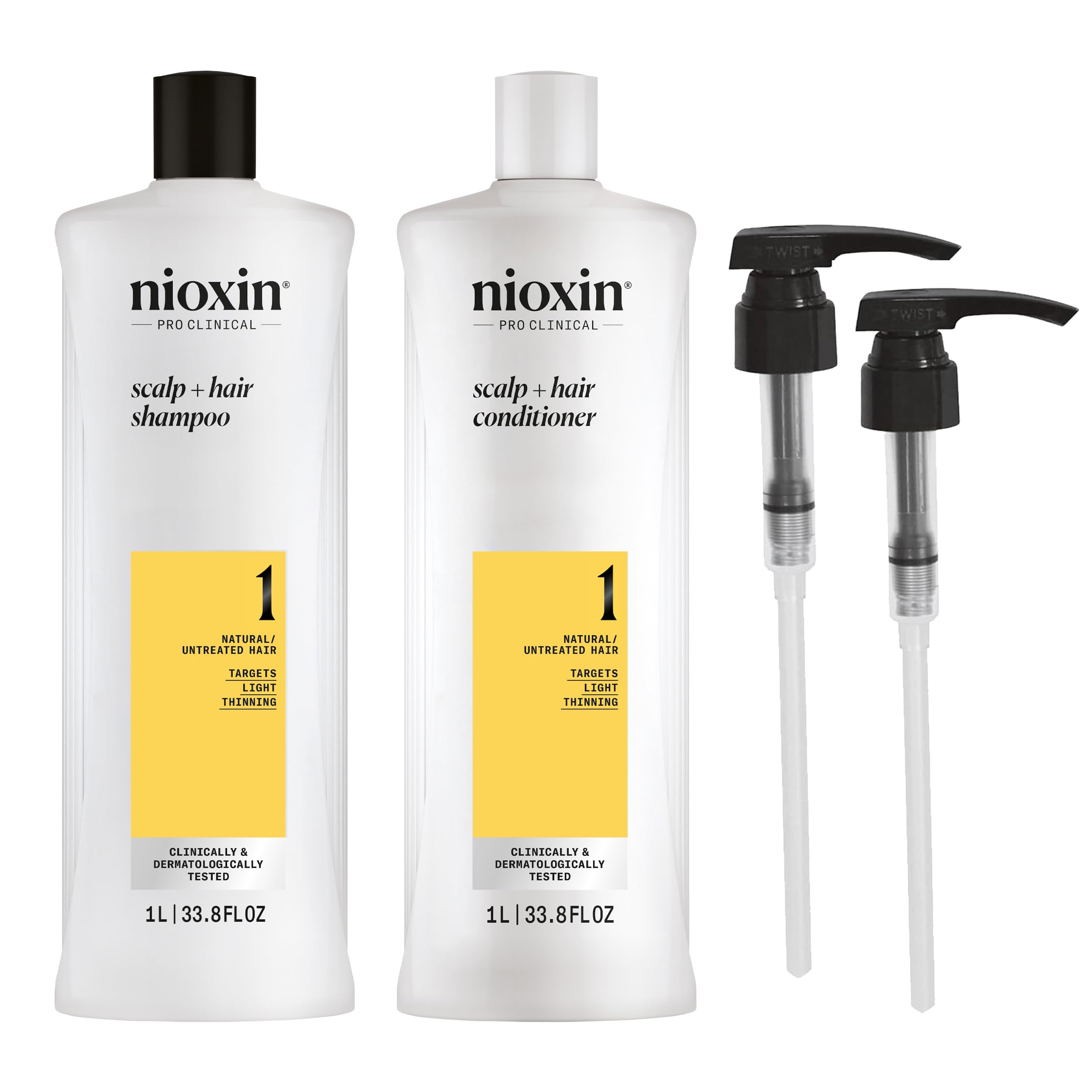 NIOXIN front packaging showing liter shampoo and conditioner for fuller hair