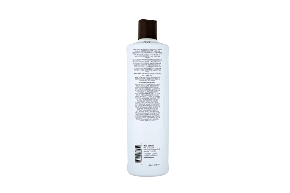 NIOXIN label showing usage icons and recyclable packaging benefits
