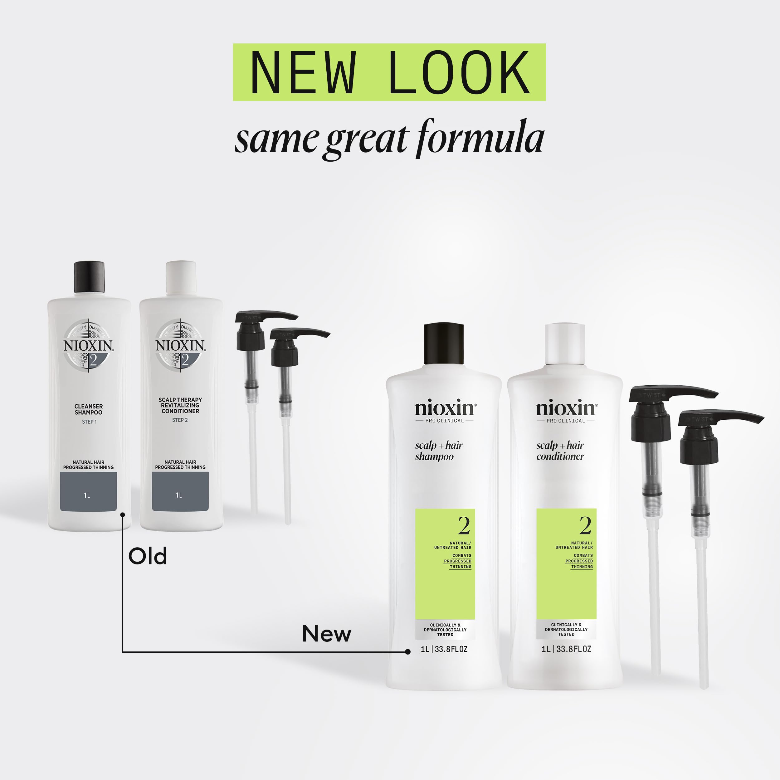 NIOXIN pump detail on liter bottles for easy, controlled dispensing and reduced waste